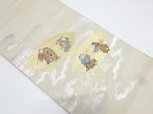 アンティーク　綴れ地紙に唐子模様織り出し袋帯（材料）